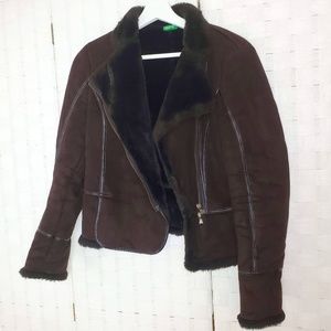 Chocolate Brown Benetton Faux Shearling Jacket